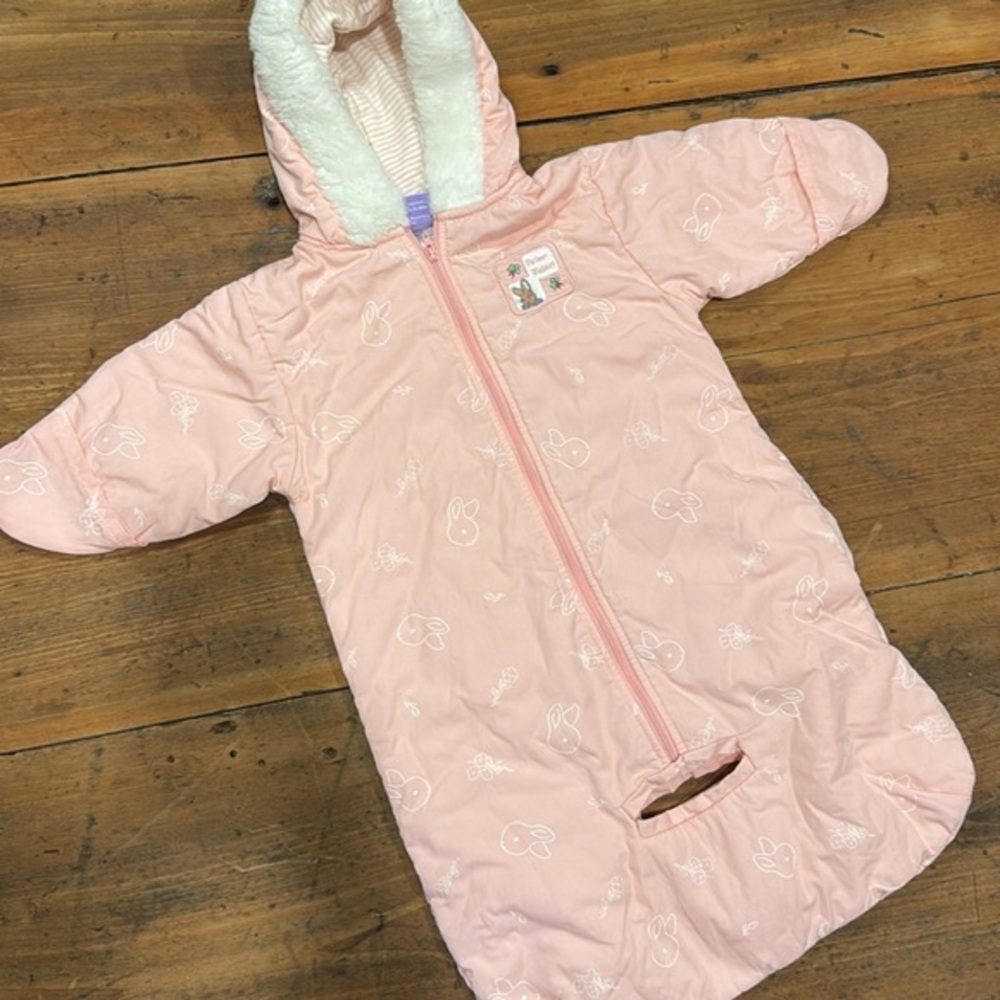 Vintage Peter Rabbit 3-6 Month Pink Zippered Hooded and Padded Snowsuit Bag